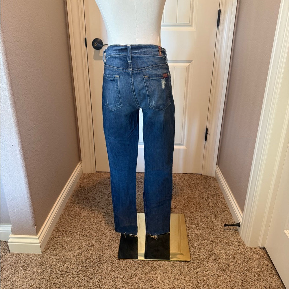 7 For All Mankind Dark Blue Distressed The Skinny Jeans - Picture 3 of 6